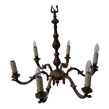 1940s Six Light Dark Brass Chandelier | Chairish