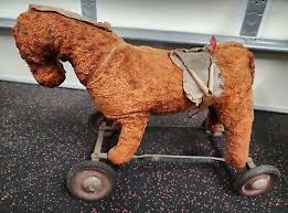 ANTIQUE VINTAGE RIDING BROWN PONY ON WHEELS | eBay