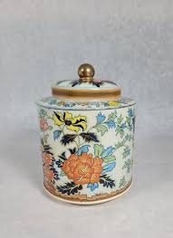 Vintage Damer Tin Tea Bisquit Jar Ornate Flowers Long Island England NICE! | eBay