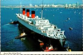 Vintage Postcard Queen Mary Ship Being Moved Long Beach ...