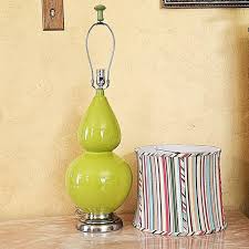 Robert Abbey–Style Olive Green Gourd Table Lamp With Striped ...