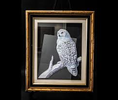 Large Vintage Paper Tole Snow Owl 3D Bamboo Framed ...
