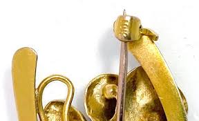 Lady's Art Nouveau Design, Yellow Gold and Diamond Brooch - Etsy