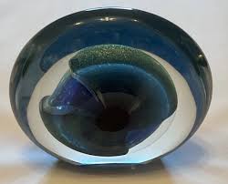 Robert Eickholt 2000 Signed Art Glass Disc Paperweight Blue ...