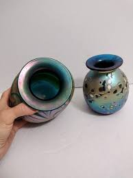 IRIDESCENT Artist Signed Collectible Hand Blown Swirl or Spotted Rainbow Art Studio Vase - Etsy