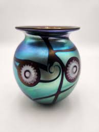 Robert Eickholt Signed Glass Iridescent Aurene Luster Seascape Anemone Vase Vtg | eBay