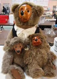 Lot - 3-Large Wood Face Raikes Teddy Bear's