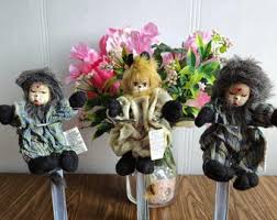 Set If 3 Vintage Cats With Ceramic Faces Theater Poufs ...