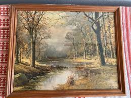 VTG Robert Wood Autumn Leaves October Stream Framed 12x15 ...