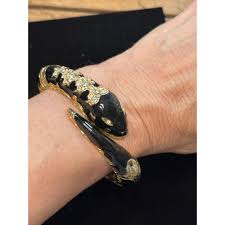 Gold Black Snake-inspired Hinged Bangle Bracelet With ...
