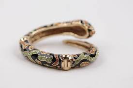 ROBERTO CAVALLI Italian Gold Metal SNAKE BRACELET Black ...