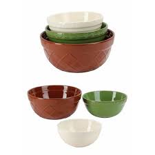 Omniware Vintage Bakeware Mixing Bowls, Set of 3 - Stoneware with Nesting Embossed Design, Lead-Free Glaze - Dishwasher Safe Tableware, (Assorted) : Target