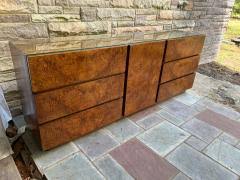 Lane Furniture - Handsome Milo Baughman Style Burl Wood Long Dresser Credenza Lane Mid-Century