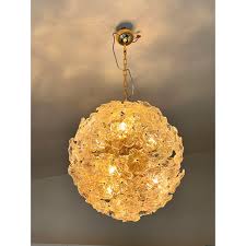 Italian Murano Style Glass Chandelier Sputnik in Gold and Clear and Gold Flowers | Chairish