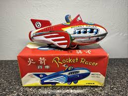 Vintage Friction Tin Toy Space Rocket Racer in Original Box ...