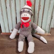 Vintage 19" Handmade Sock Monkey With Hat Scarf Button Eyes ...