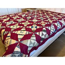 Antique quilt with pin wheel four point stars hand pieced ...