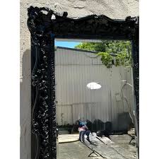 Vintage Black Lacquered Rococo Tall Mirror For Sale at 1stDibs
