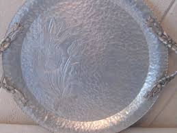 Ornate Round Metal Aluminum Tray, Decorative Handles, Hand Hammered Wrought, Floral Design, Silver Drink Tray, Rodney Kent, Mid Century - Etsy