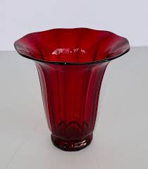 1920's Red Faceted Art Glass Vase | Chairish