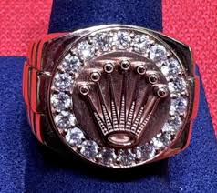 MENS 14K DIPPED ROSE GOLD ROLEX RING WITH 1.00 CARAT OF ...