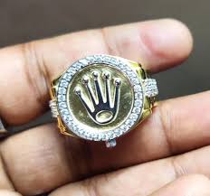 Hip Hop Ring: Round Simulated Diamond, 14K Yellow Gold ...