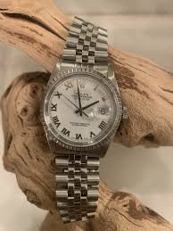 Rolex Datejust 36mm Model 16220 Steel Watch White Roman Dial ...