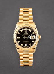 118238 used black diamond Rolex President 36mm Yellow Gold ...