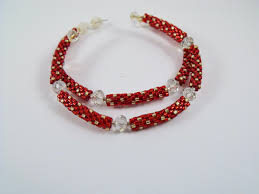 Red Beaded Hoop Earrings Glass Crystal Earrings Woven 2-1/2 ...