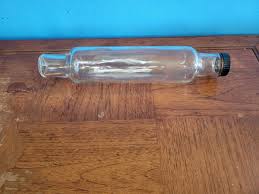 GLASS ROLLING PIN Vintage Clear Optic 14" Black Plastic End ...