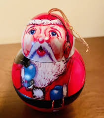 Vtg Tin Box Co. Roly Poly Christmas ornament Round Santa ...