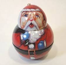 Santa Ornament Tin Round Container 3.5" Stash Ball for Gift ...