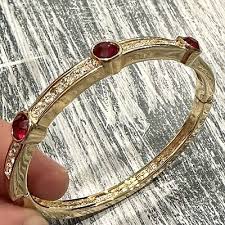 Signed ROMAN Brand Red & Clear Rhinestone Gold Tone Bangle ...