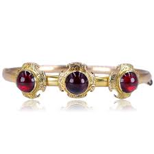 Victorian C. 1870 Garnet Cabochon Gold Bangle Bracelet ...