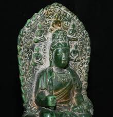 7''Chinese Old Green Jade Carved Lion Kwan-yin GuanYin ...