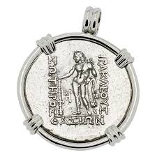 Dionysus Greek Tetradrachm in White Gold Pendant