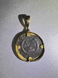 Bronze Julian the Apostate coin with gold setting