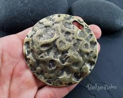 Large Bronze Disc Pendant, Hammered Bronze Pendant, Round Bronze Pendant, Large Tribal Pendant, 1 Pc - Etsy