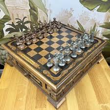 Handmade Roman Chess Set: Inlaid Wooden Board With Metal ...