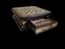 Large Amber Chess Set: Handmade Oak Chessboard With Drawers ...