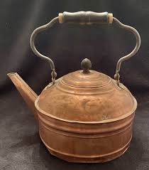 Antique SOLID COPPER TEA KETTLE w/IRON & BRASS-Wood Knob ...