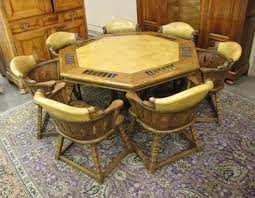 Romweber Viking Oak 7 Top Poker Table, Chairs