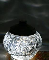 Antique Cut Glass Heart Shape Powder Jar Vanity Accessory w ...