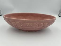 USA Pottery Vintage Pink Planter Oblong Raised Berry Leaf ...