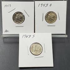 1943 P D S WW2 Mercury Silver Dime 3 Coin AU About UNC Set ...