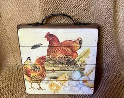 Chickens Wood Slatted Plaque, Chicken and Baby Chicks Design ...