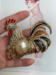 Extra Large Vintage Rooster Brooch With Rhinestones Enamel and Pearl - a Unique Rare Find - 90s Fashion - Etsy Australia