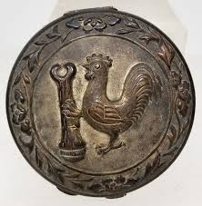 Antique Vintage Silverplate Brass Bronze Rooster Compact ...