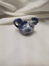 Ceramic Rooster Blue and White Porcelain Creamer Cottagecore Miniature | eBay