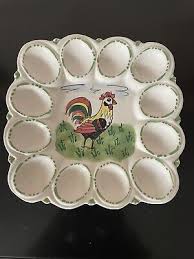 VTG Handpainted Rooster Deviled Egg Ceramic Plate Square ...